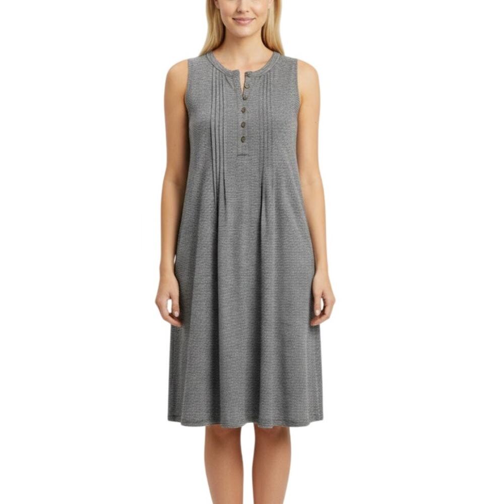 Laila Jayde Striped Shift Dress Gray Sleeveless Button Front Women M NWOT